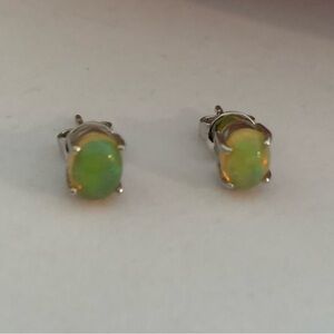 925 Sterling Silver Light Green & Yellow Translucent Faux Gem Stud Earrings